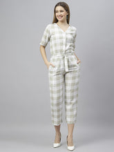 Load image into Gallery viewer, FLAMBOYANT Women Green White Checked V-neck Capri Jumpsuit
