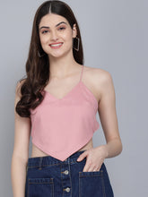 Load image into Gallery viewer, Flamboyant Rayon Solid Women Crop Top | Backless Crop top for Women ( Pink)
