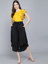 Load image into Gallery viewer, FLAMBOYANT Women Rayon Ruffle Sleeve Top and Double Layer Palazzo Set | top and palazzo set for women (L MUSTARD::BLACK)
