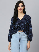 Load image into Gallery viewer, Flamboyant Rayon Printed Women Crop Top | Crop top for Women | Tops for Women ( Navy Blue::Light Blue)
