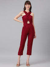 Load image into Gallery viewer, FLAMBOYANT Maroon Halter Neck Culotte Jumpsuit
