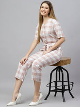 Load image into Gallery viewer, Brown White Checked Jumpsuit
