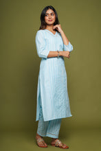 Load image into Gallery viewer, Ladder Lace Straight Kurta With Striped Pant
