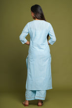 Load image into Gallery viewer, Ladder Lace Straight Kurta With Striped Pant
