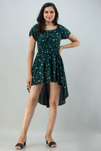 Load image into Gallery viewer, FLAMBOYANT Green Off-Shoulder Printed High-Low Fit Flare Dress
