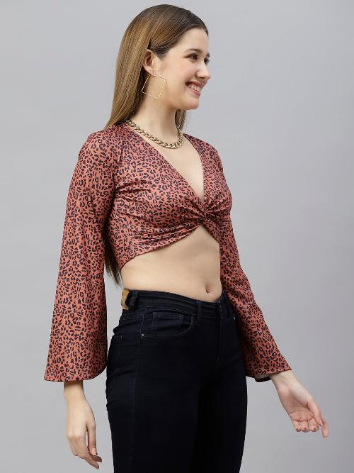 FLAMBOYANTTREND Animal Print Crop Top By Flamboyant Top