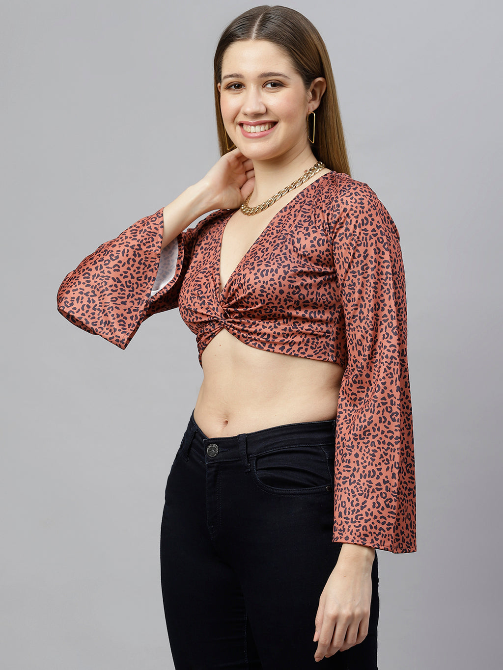 FLAMBOYANTTREND Animal Print Crop Top By Flamboyant Top