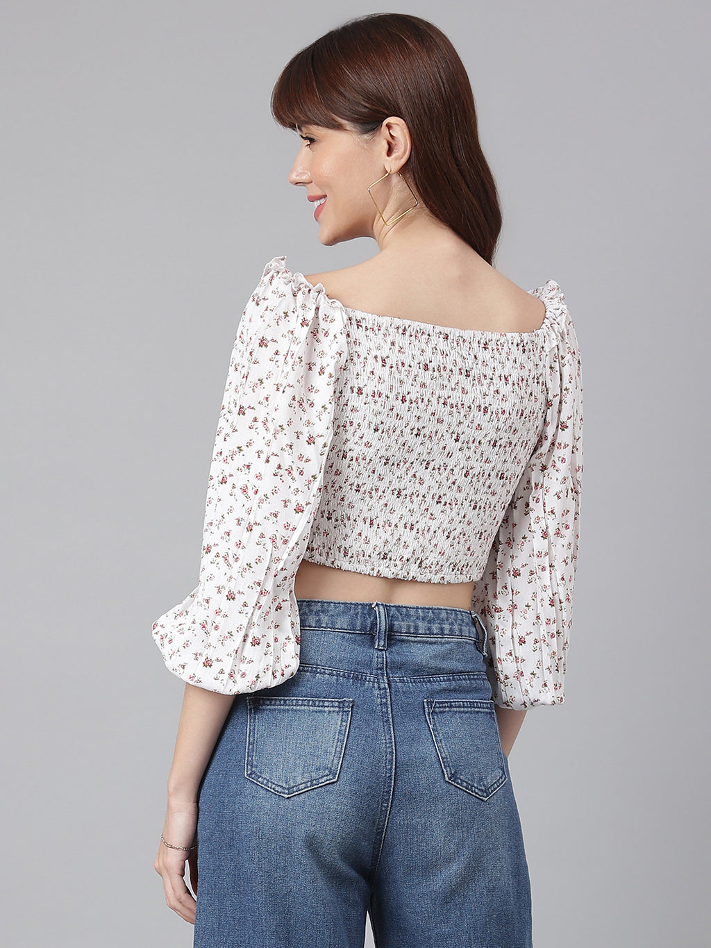 FLAMBOYANTTREND Back Smocked Crop Top By Flamboyant Tops