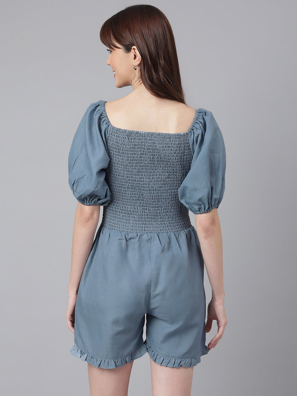 FLAMBOYANTTREND Blue Solid Romper By Flamboyant Jumpsuit