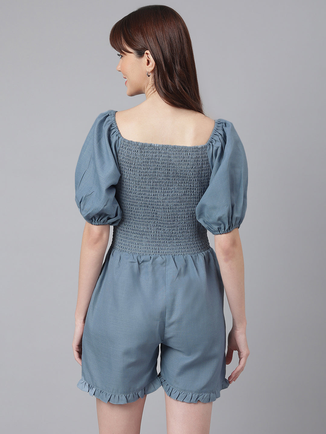 FLAMBOYANTTREND Blue Solid Romper By Flamboyant Jumpsuit