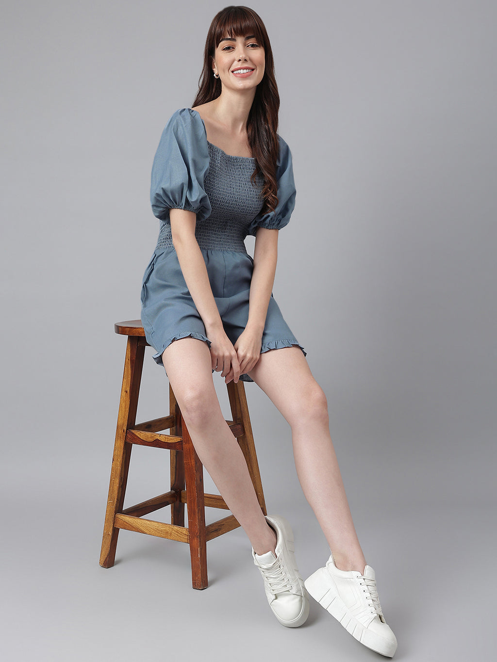 FLAMBOYANTTREND Blue Solid Romper By Flamboyant Jumpsuit