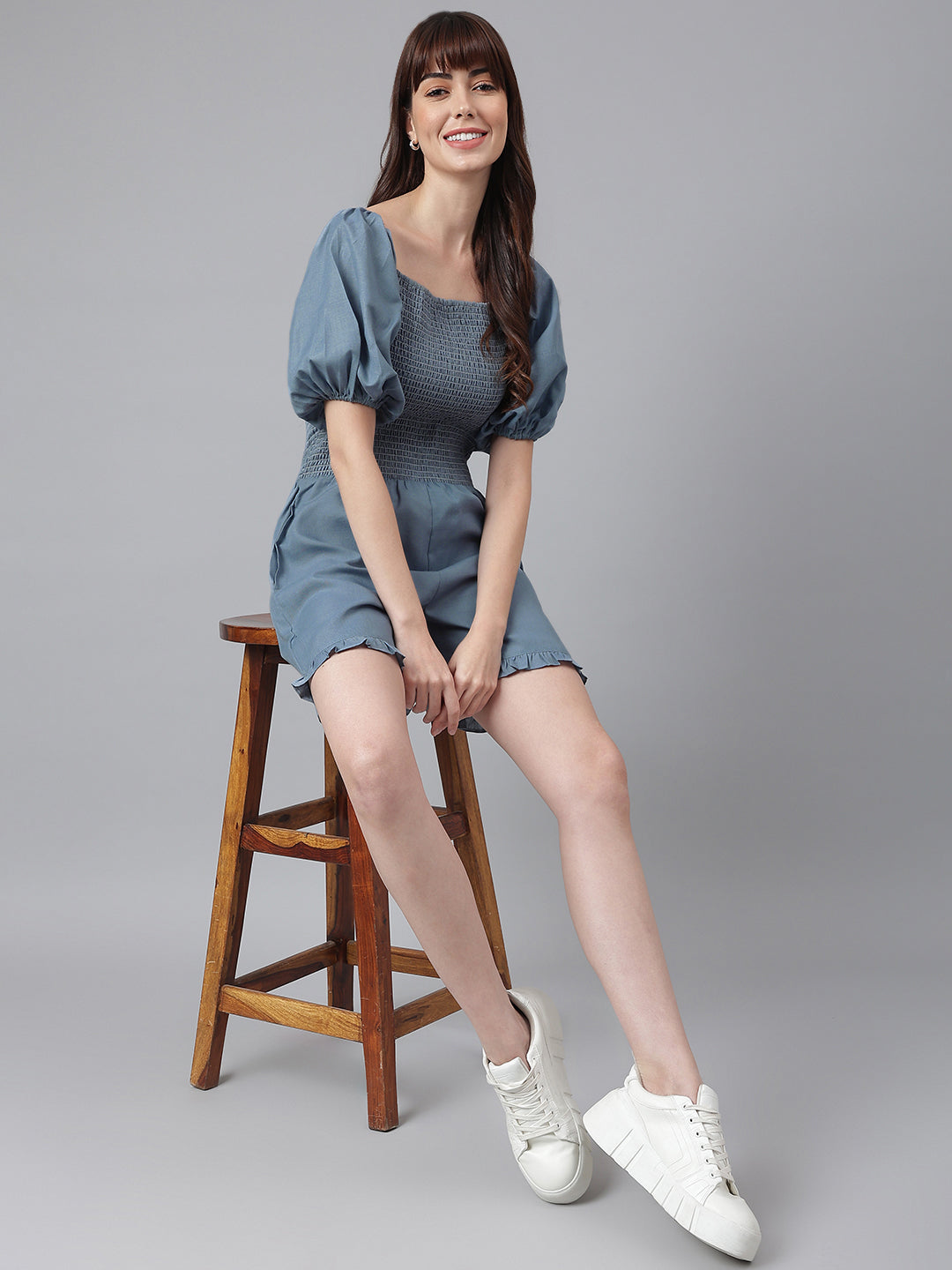 FLAMBOYANTTREND Blue Solid Romper By Flamboyant Jumpsuit