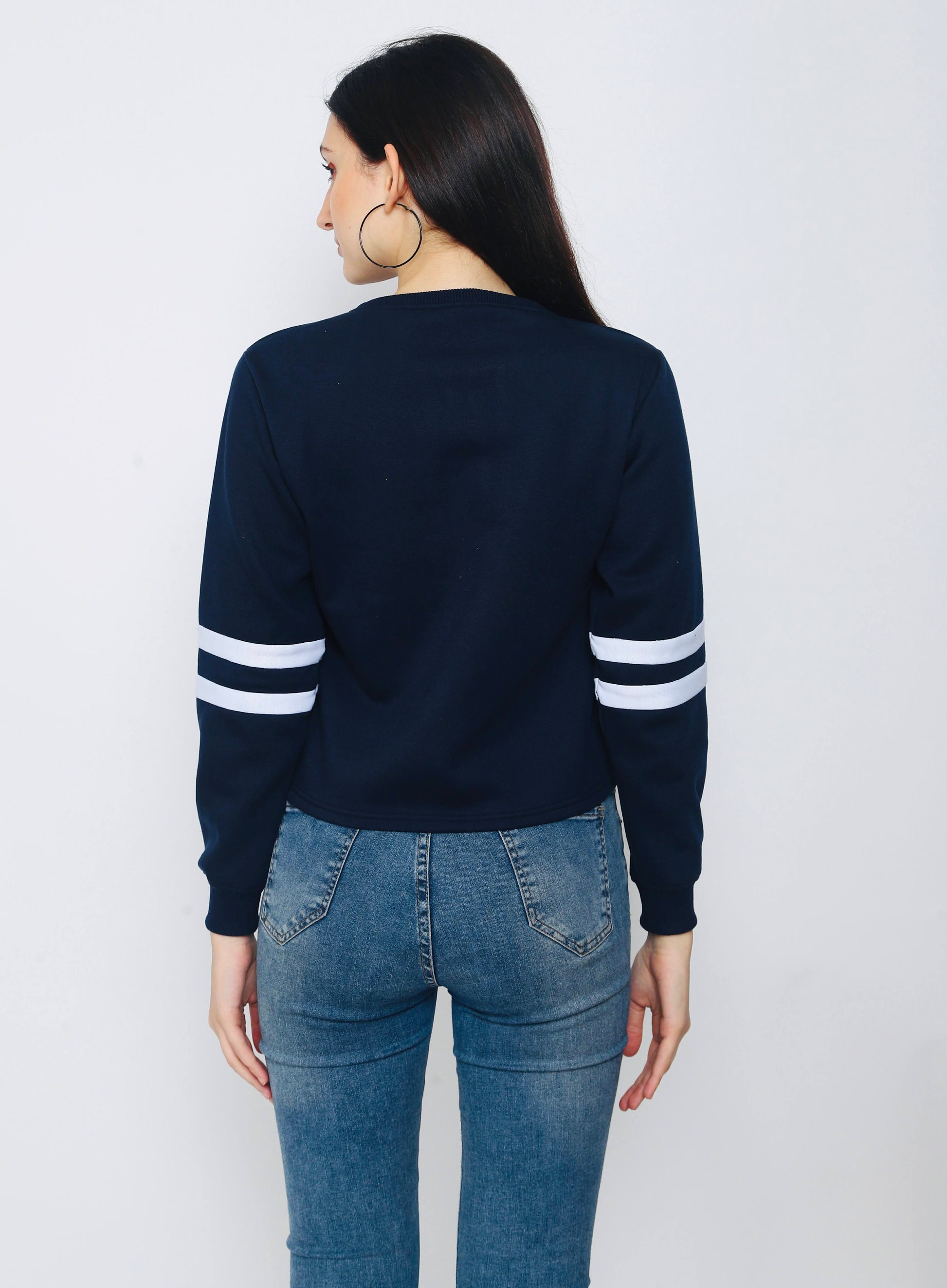 FLAMBOYANTTREND Blue Striped Sweatshirt By Flamboyant Women's Sweatshirt