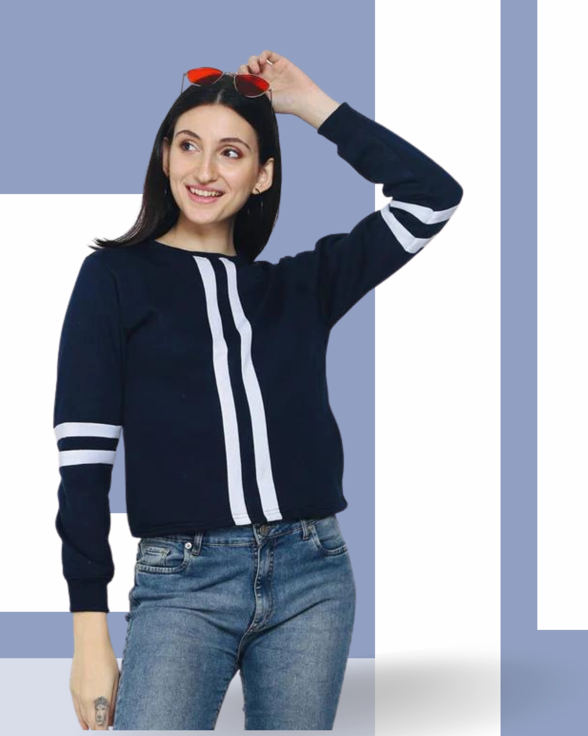 FLAMBOYANTTREND Blue Striped Sweatshirt By Flamboyant Women's Sweatshirt