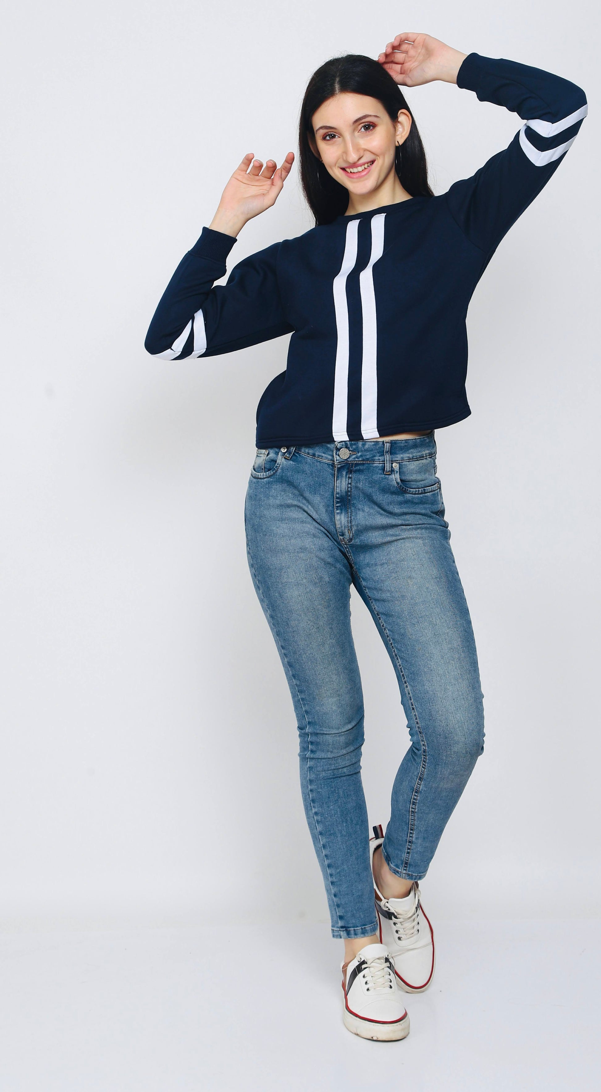 FLAMBOYANTTREND Blue Striped Sweatshirt By Flamboyant Women's Sweatshirt