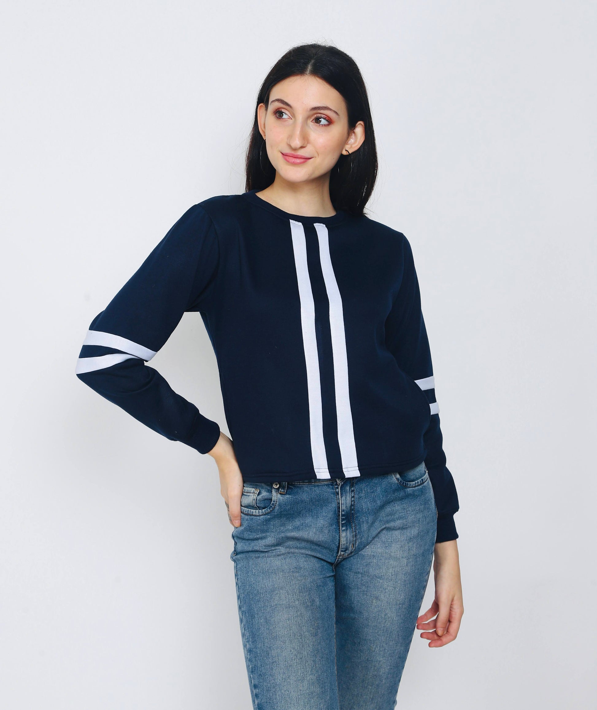 FLAMBOYANTTREND Blue Striped Sweatshirt By Flamboyant Women's Sweatshirt