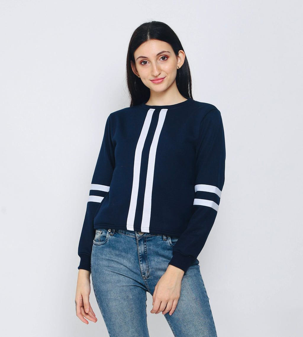 FLAMBOYANTTREND Blue Striped Sweatshirt By Flamboyant Women's Sweatshirt