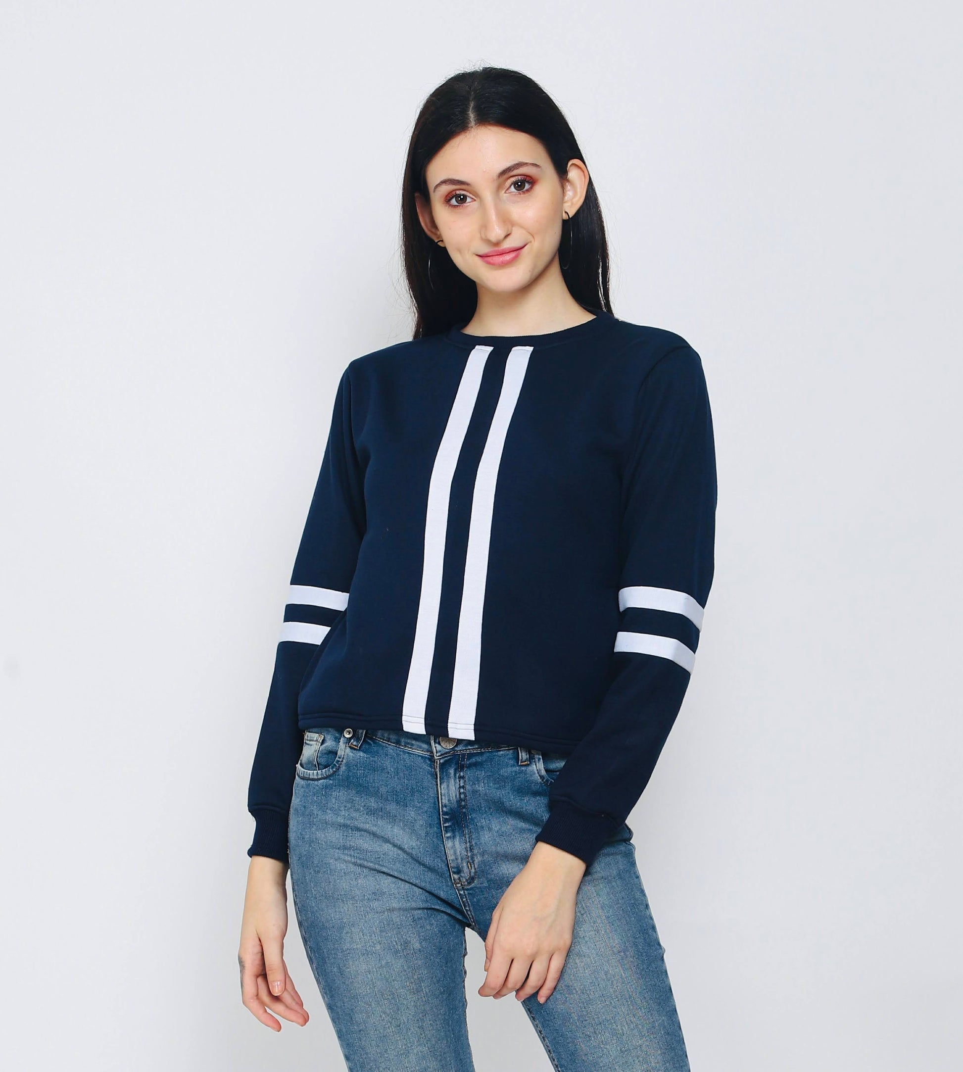 FLAMBOYANTTREND Blue Striped Sweatshirt By Flamboyant Women's Sweatshirt