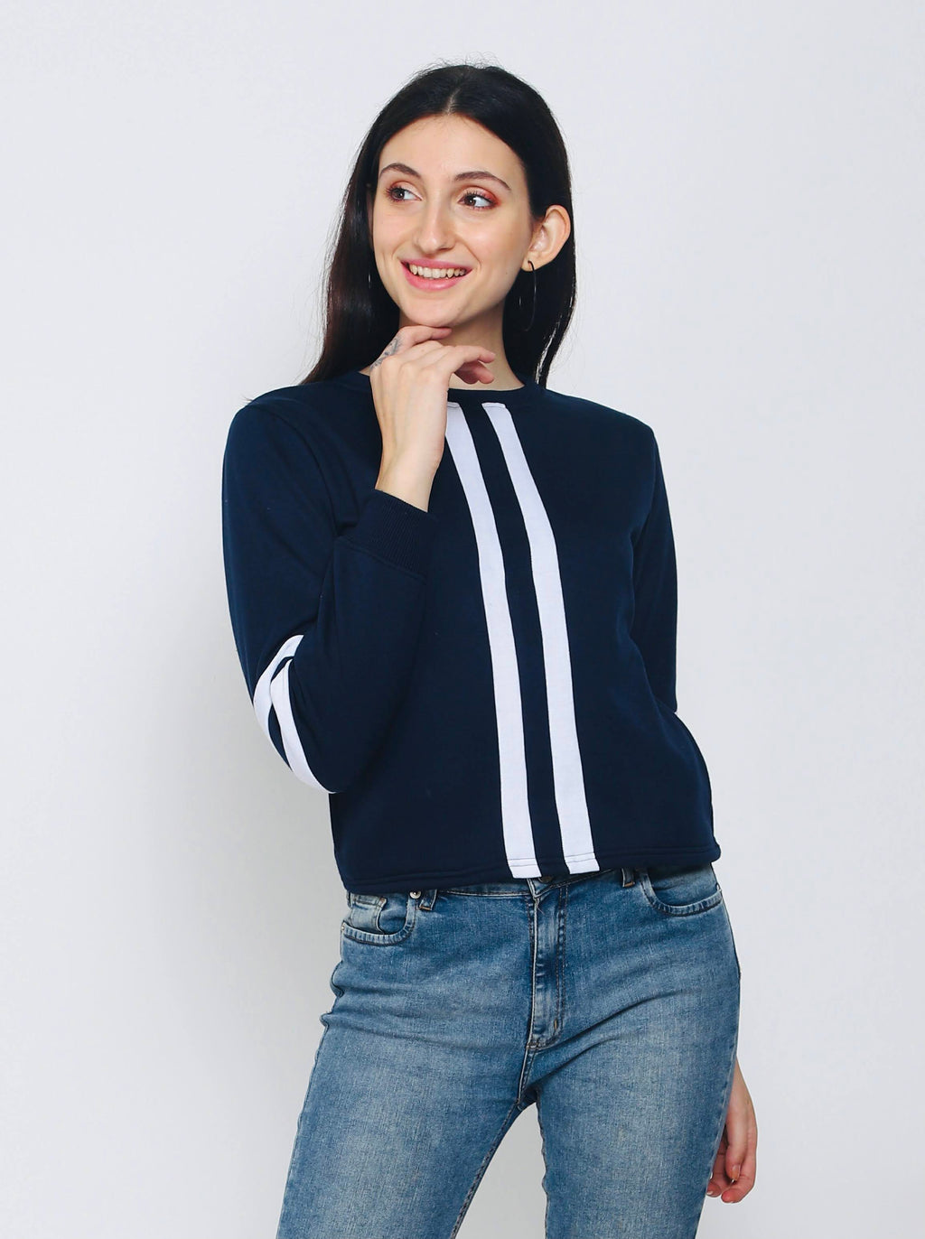 FLAMBOYANTTREND Blue Striped Sweatshirt By Flamboyant Women's Sweatshirt