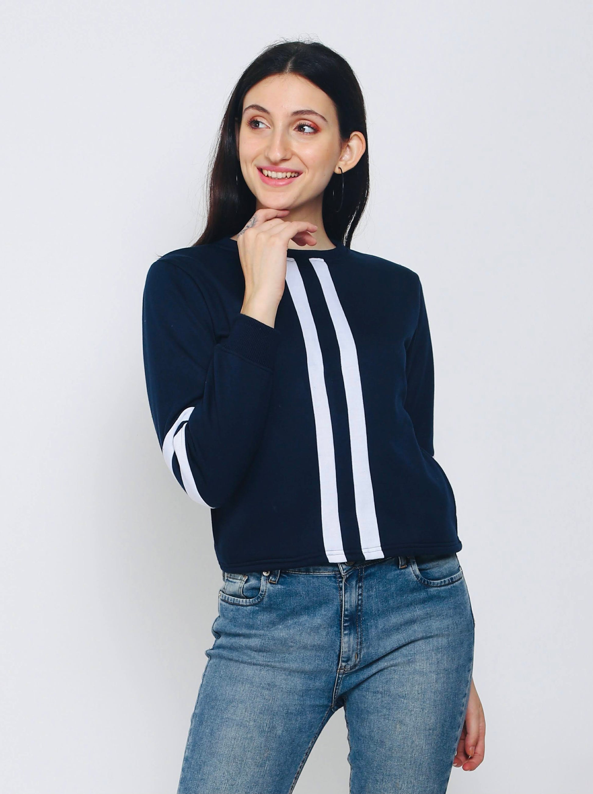 FLAMBOYANTTREND Blue Striped Sweatshirt By Flamboyant Women's Sweatshirt