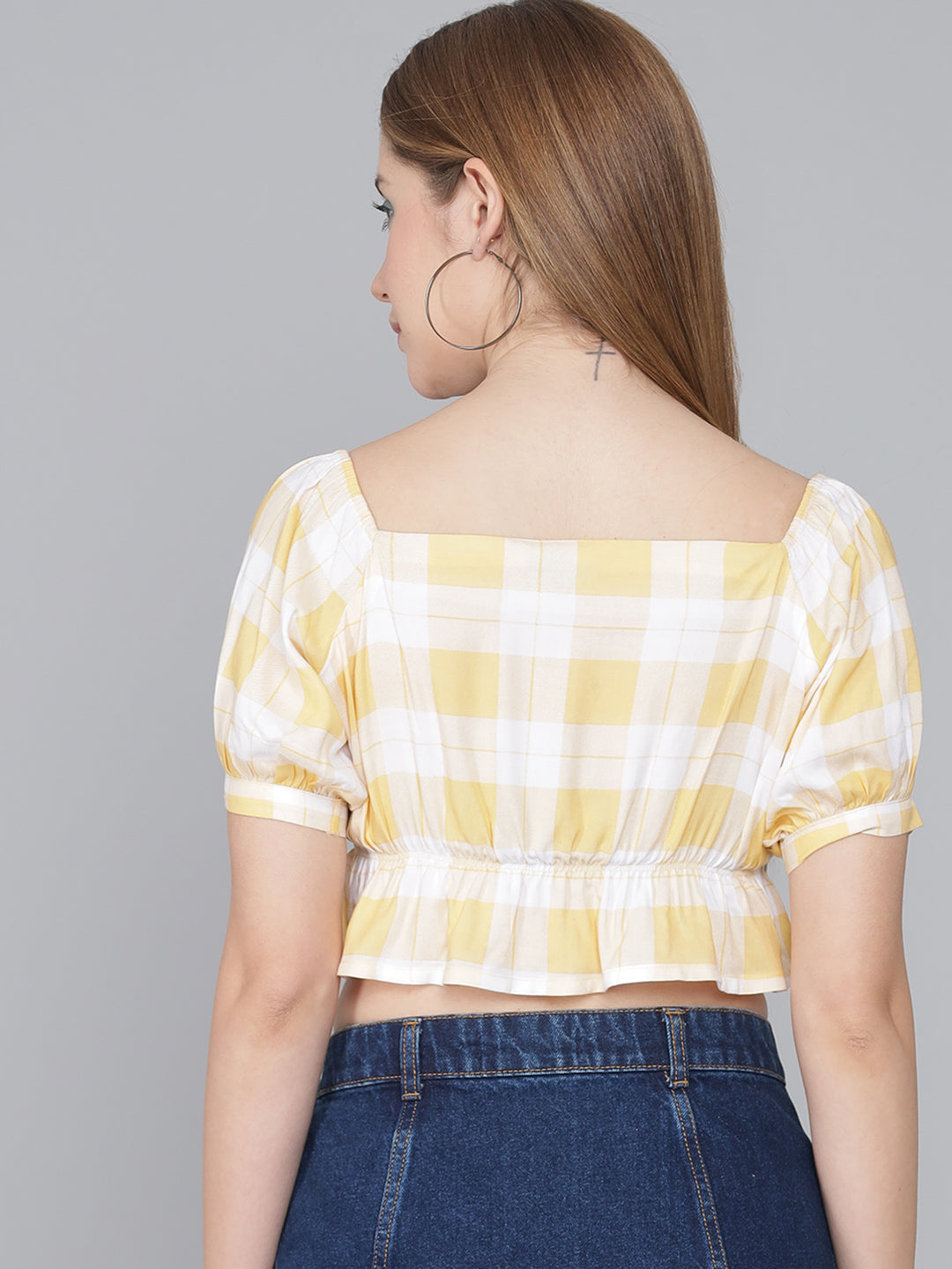 FLAMBOYANTTREND Yellow Checked Printed Top By Flamboyant Top