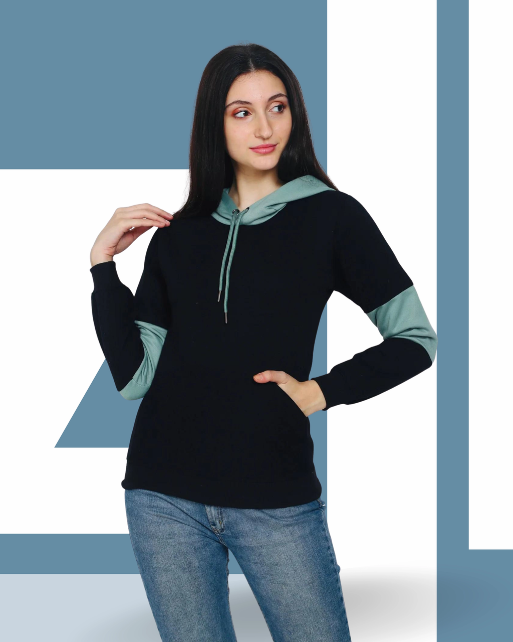 FLAMBOYANTTREND Colorblock Black Hoodie By Flamboyant Women's Hoodie