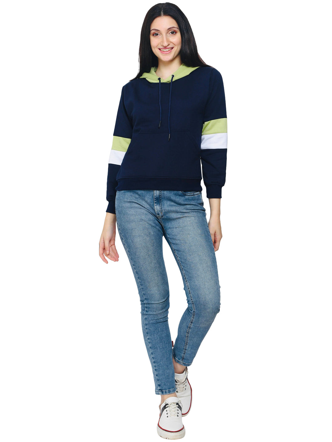 FLAMBOYANTTREND Colorblock Navy Blue Hoodie By Flamboyant Women's Hoodie