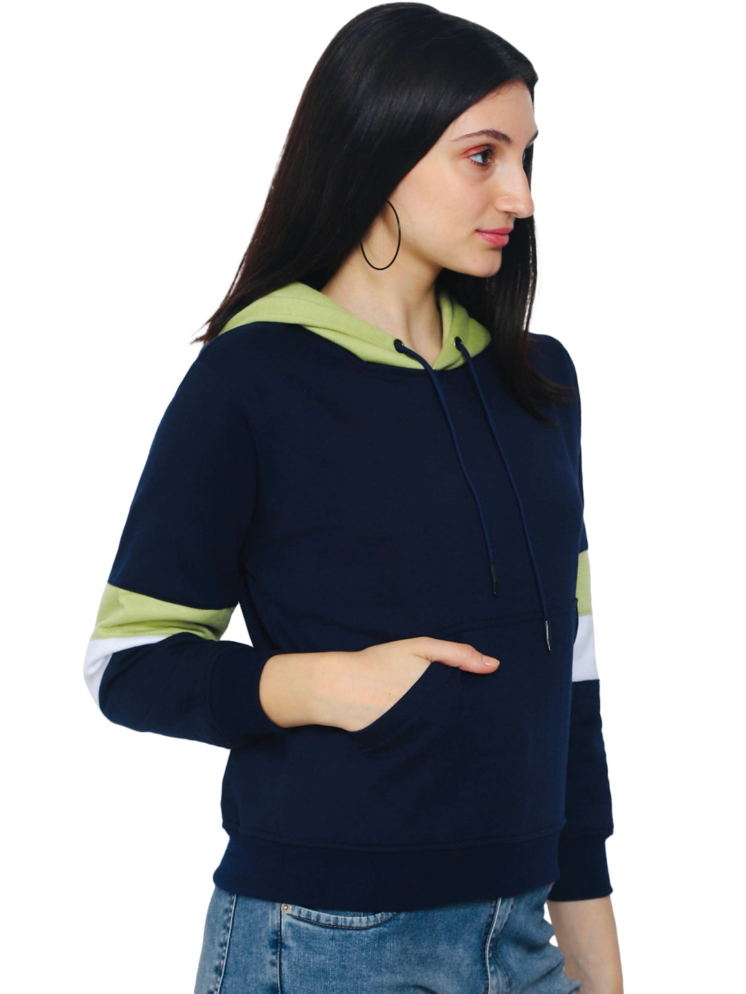 FLAMBOYANTTREND Colorblock Navy Blue Hoodie By Flamboyant Women's Hoodie