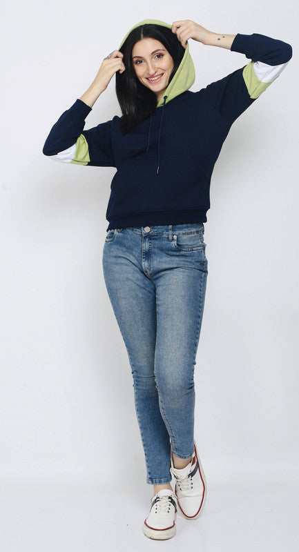 FLAMBOYANTTREND Colorblock Navy Blue Hoodie By Flamboyant Women's Hoodie