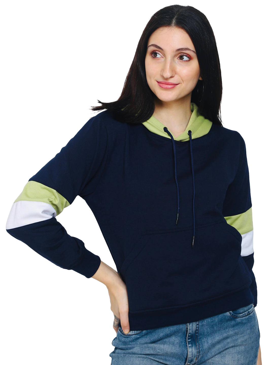 FLAMBOYANTTREND Colorblock Navy Blue Hoodie By Flamboyant Women's Hoodie