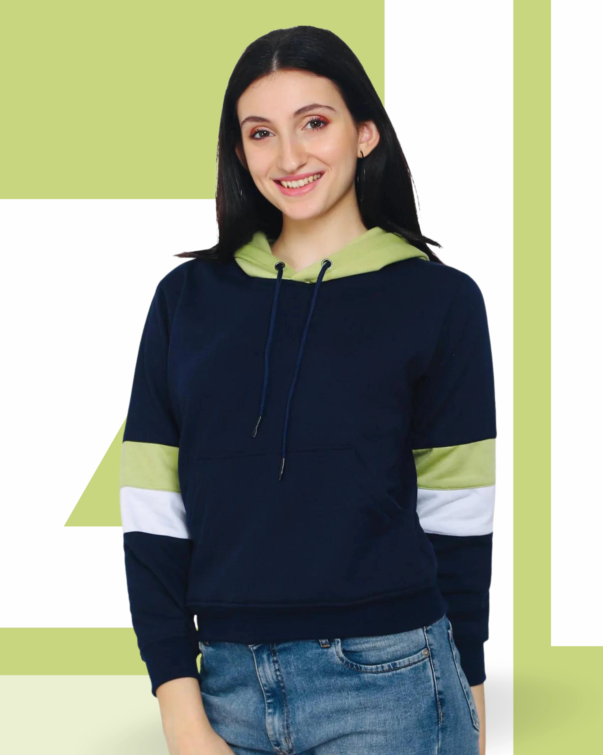FLAMBOYANTTREND Colorblock Navy Blue Hoodie By Flamboyant Women's Hoodie