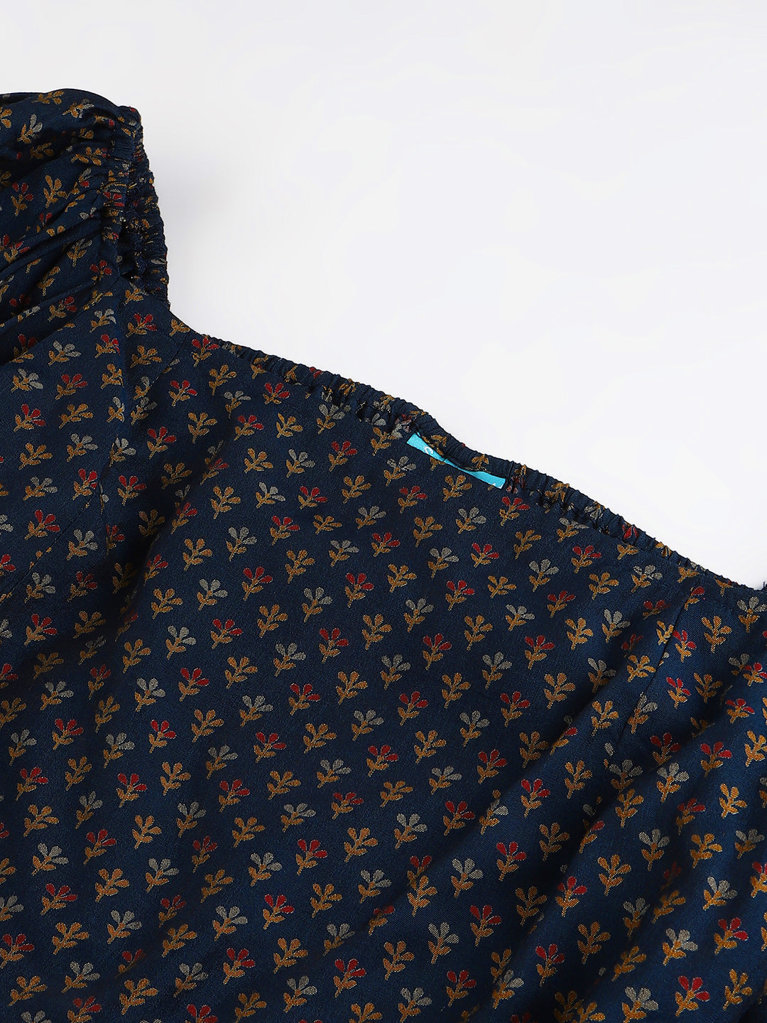 FLAMBOYANTTREND Wrist Smocking Blue Crop Top By Flamboyant Tops
