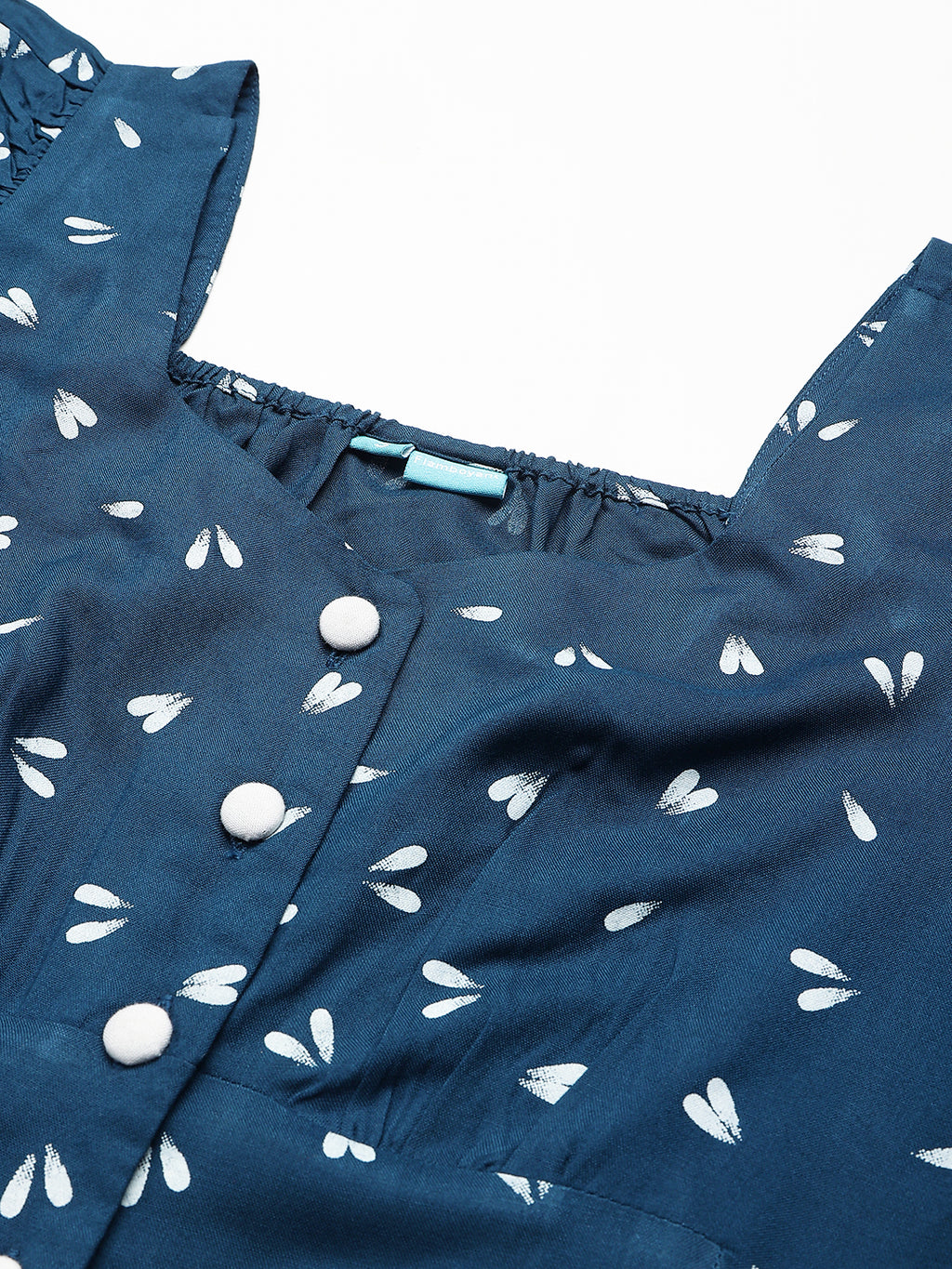 FLAMBOYANTTREND Blue Printed Fit & Flared Top By Flamboyant Top