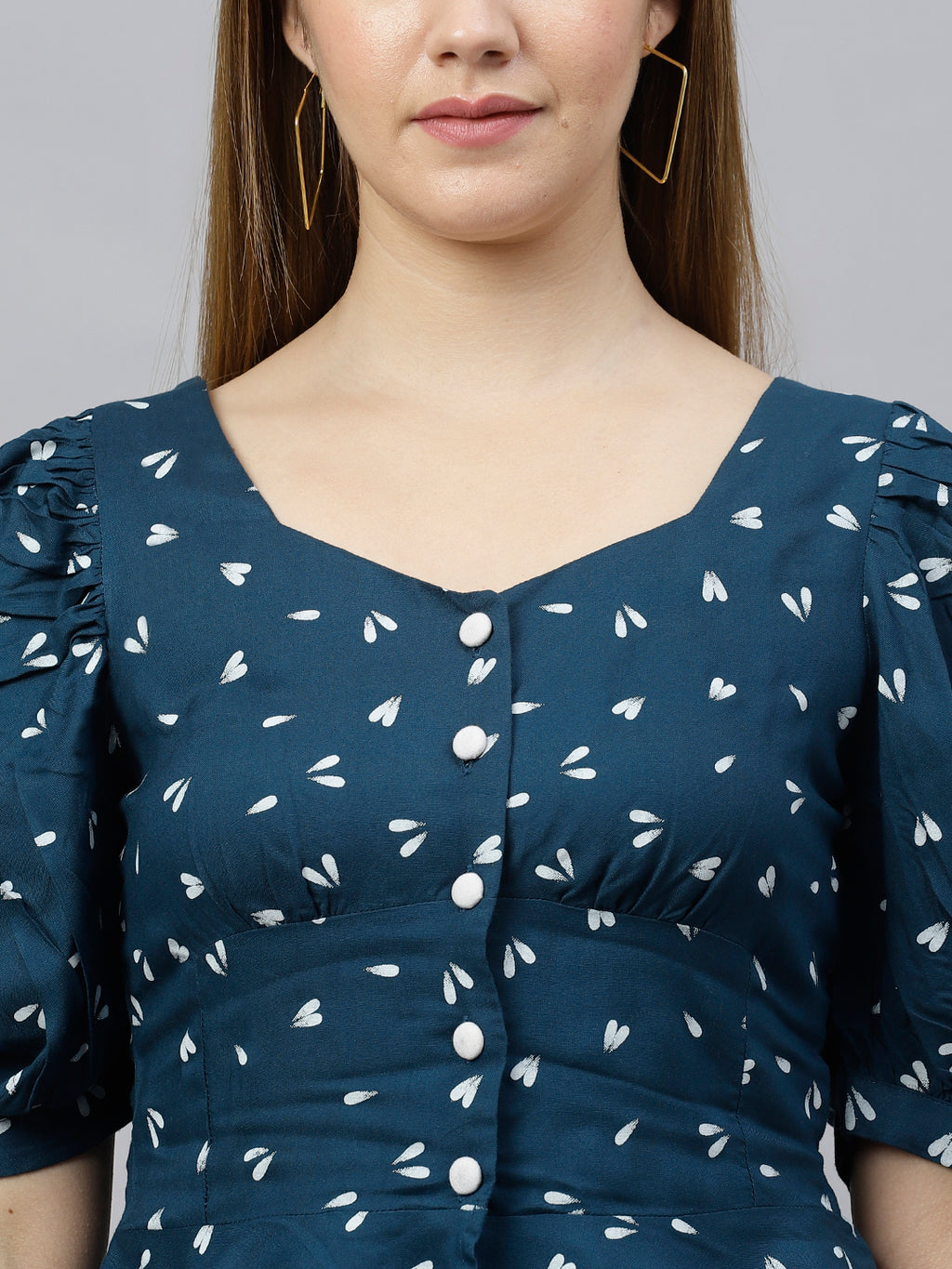FLAMBOYANTTREND Blue Printed Fit & Flared Top By Flamboyant Top