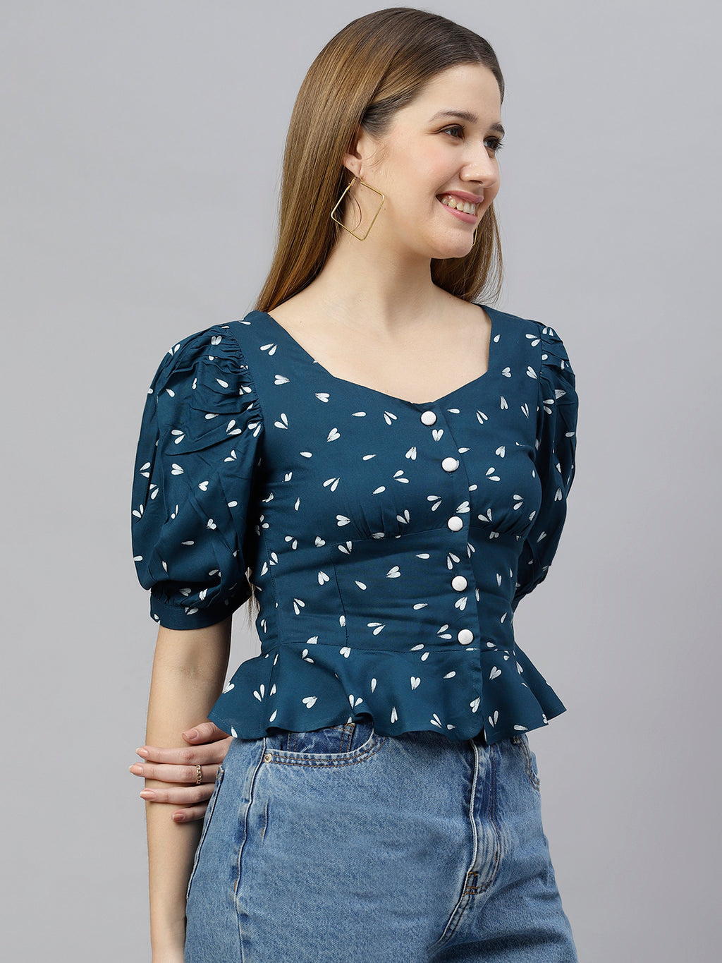 FLAMBOYANTTREND Blue Printed Fit & Flared Top By Flamboyant Top