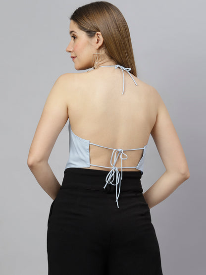 Flamboyant Blue Solid Backless Top For Womens 1st
