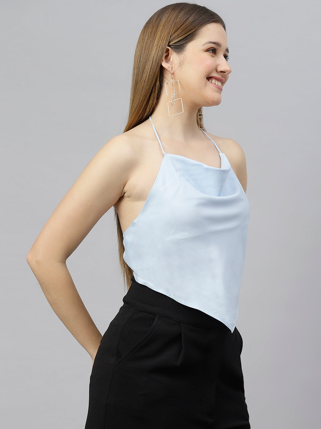Flamboyant Blue Solid Backless Top For Womens 2nd
