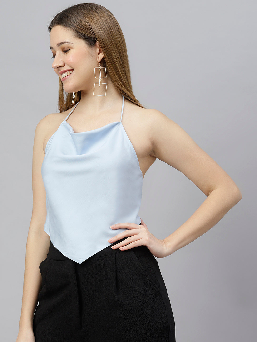 Flamboyant Blue Solid Backless Top For Womens 3rd
