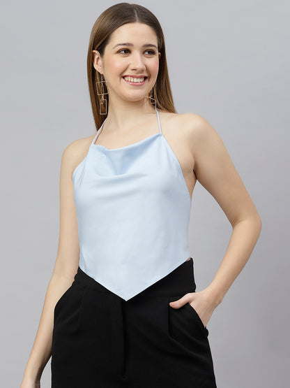 Flamboyant Blue Solid Backless Top For Womens 4th
