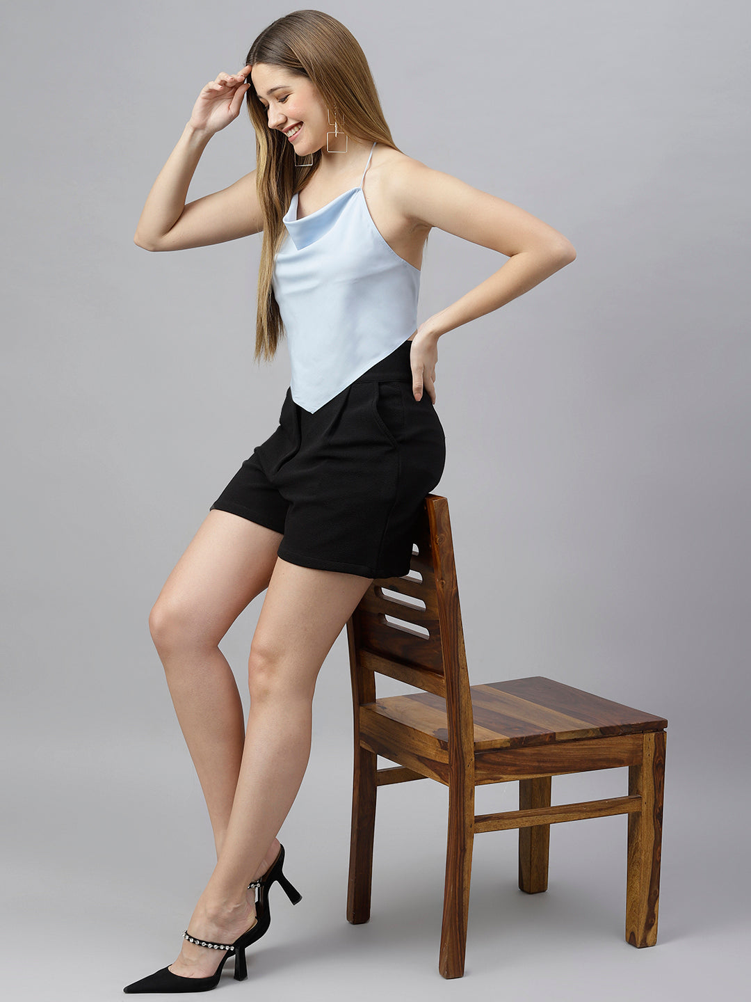 Flamboyant Blue Solid Backless Top For Womens 5th
