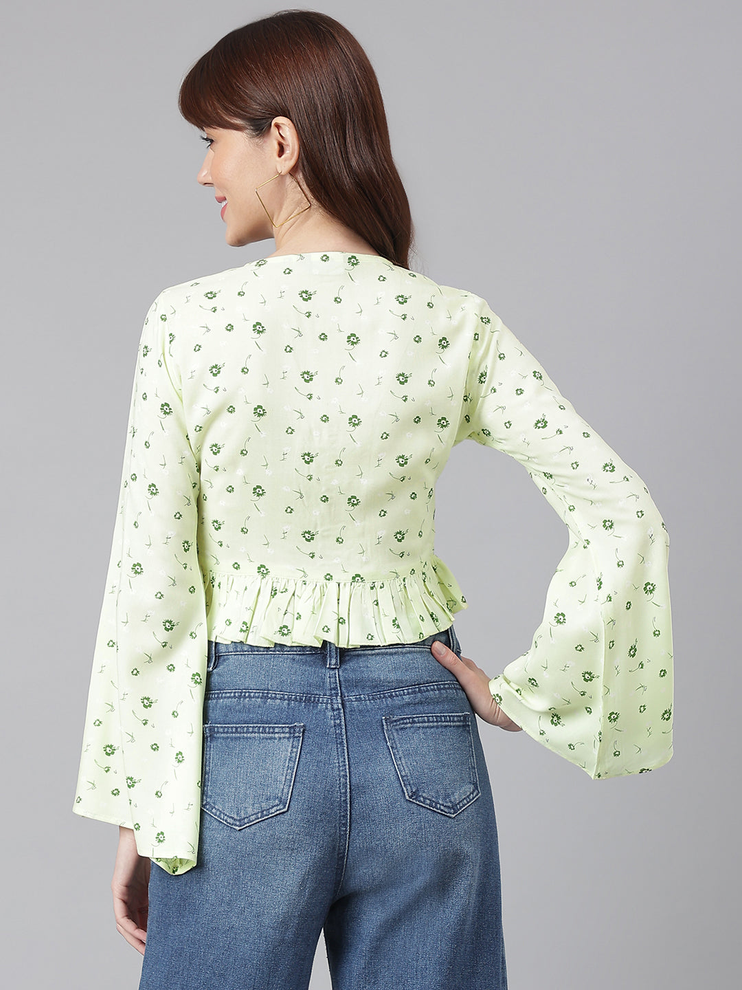 Flamboyant Trendy Floral Green Print Top For Womens 2nd
