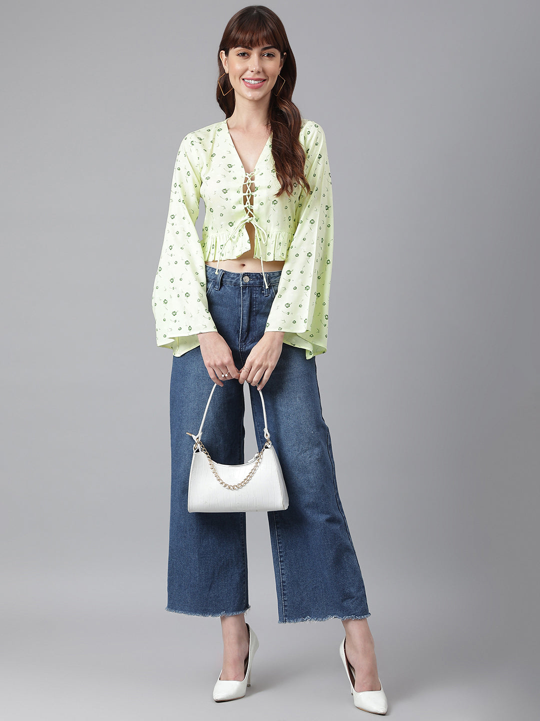 Flamboyant Trendy Floral Green Print Top For Womens 3rd
