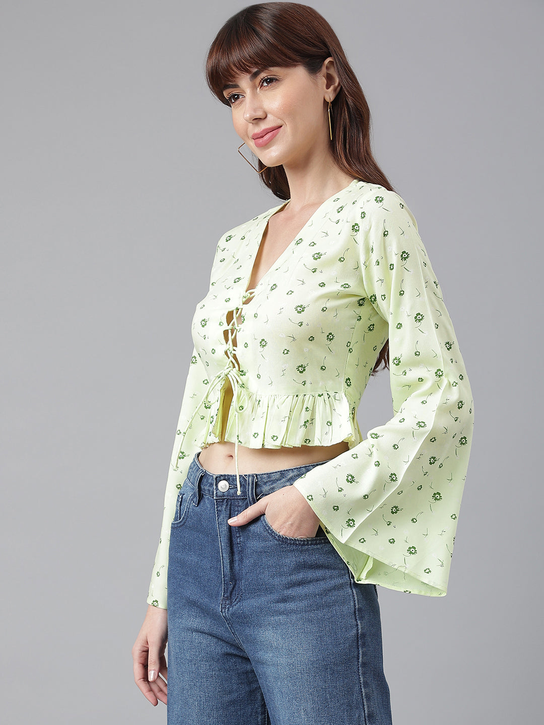 Flamboyant Trendy Floral Green Print Top For Womens 5th
