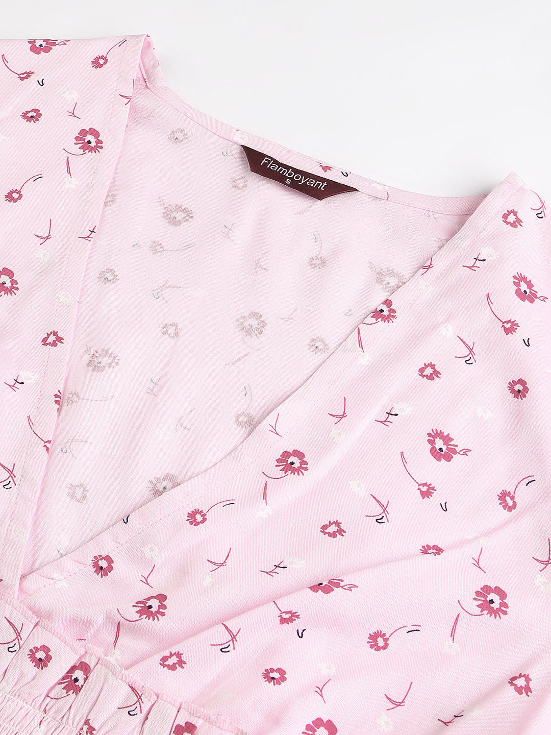 Flamboyant Waist Smocked Pink Printed Top For Women 5th
