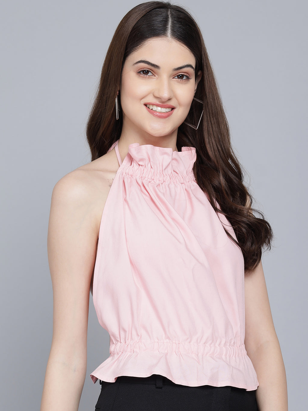 Flamboyant Women Solid Pink Sleeveless Backless Top 4th
