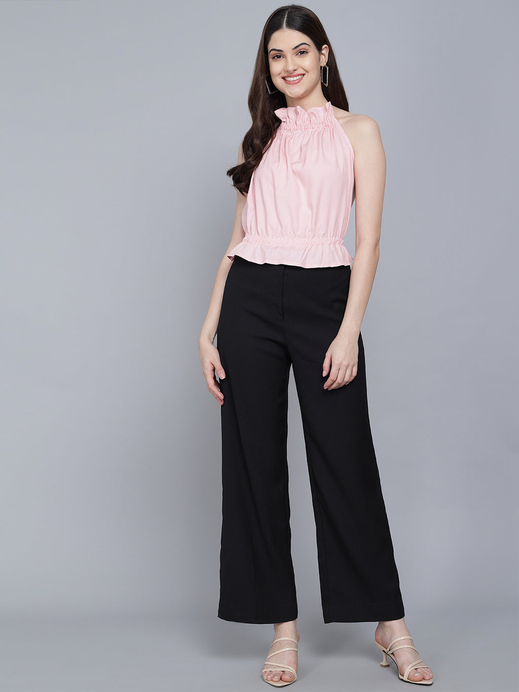 Flamboyant Women Solid Pink Sleeveless Backless Top 6th
