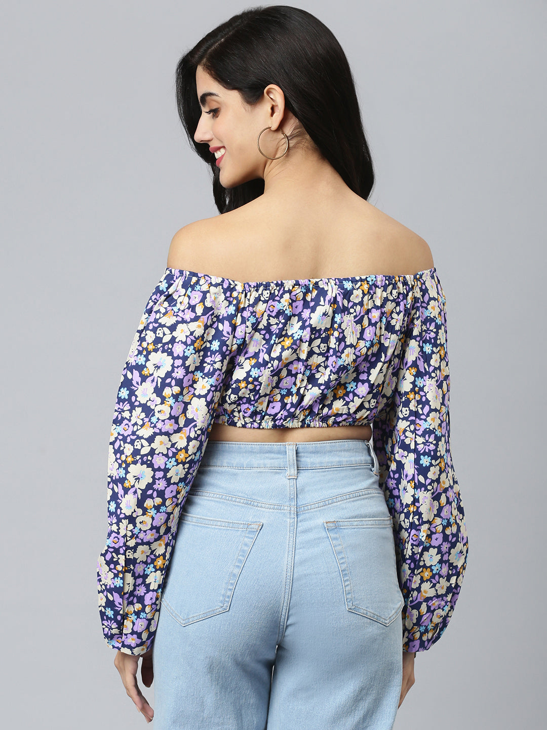 FLAMBOYANTTREND Blue Floral Crop Top By Flamboyant Top