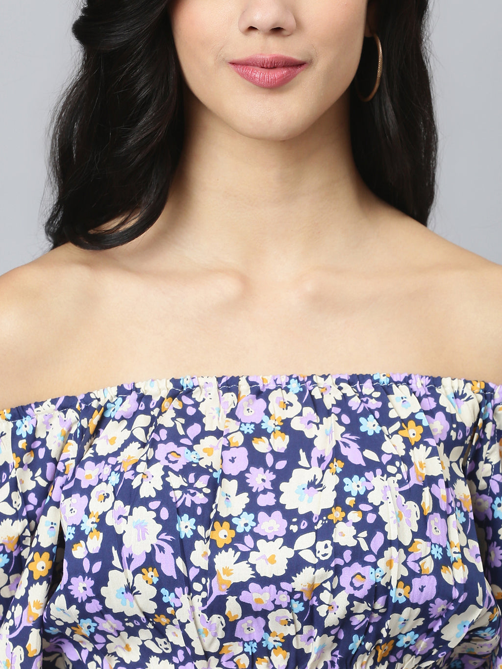 FLAMBOYANTTREND Blue Floral Crop Top By Flamboyant Top