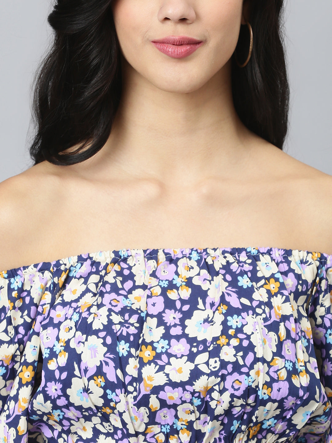 FLAMBOYANTTREND Blue Floral Crop Top By Flamboyant Top