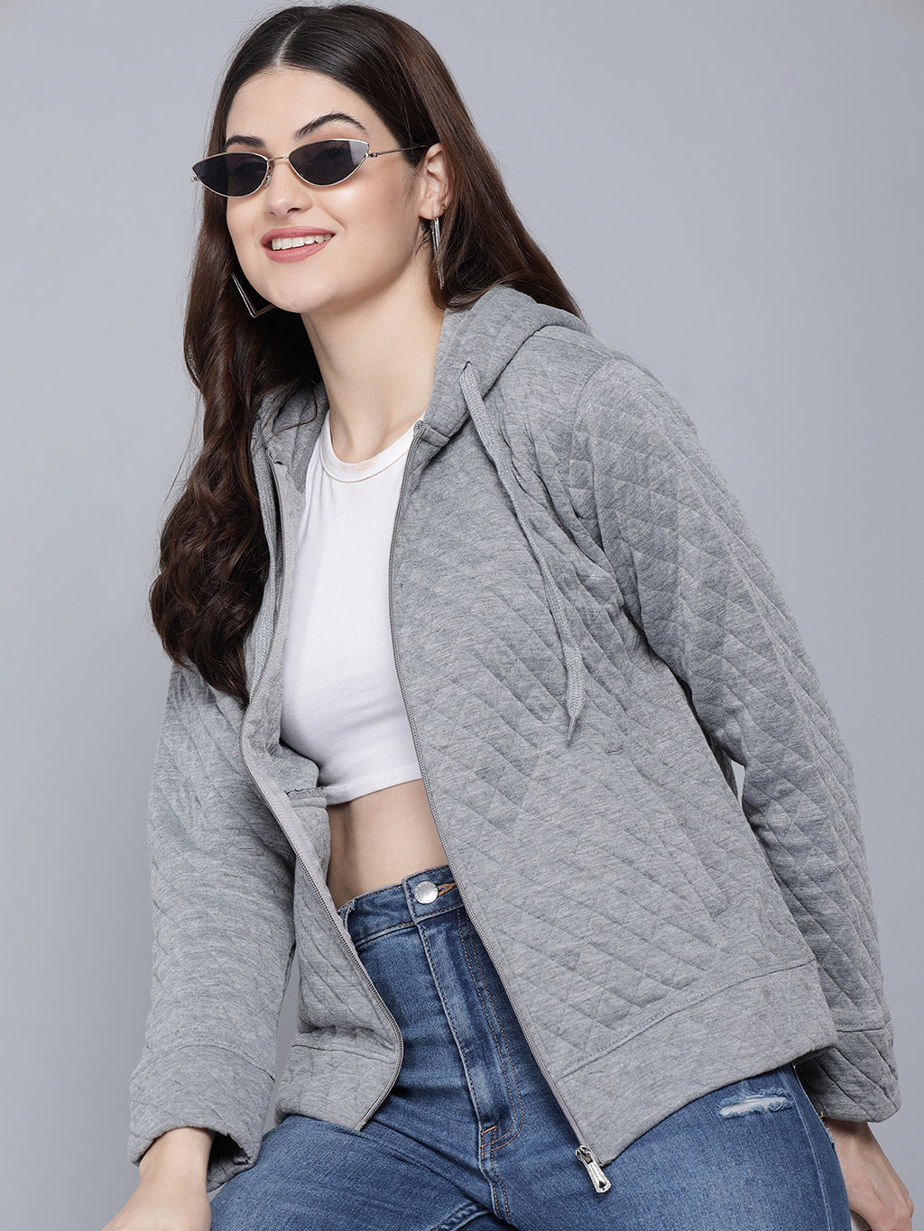 FLAMBOYANTTREND Knitted Grey Jacket By Flamboyant Women's Jacket